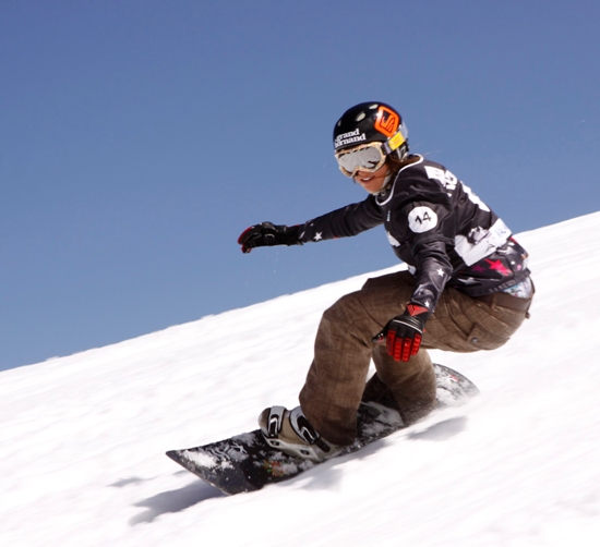 snowboard through moguls