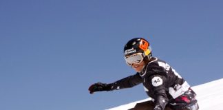 snowboard through moguls