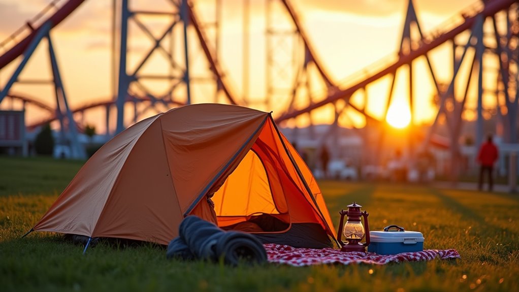 camping beside amusement park