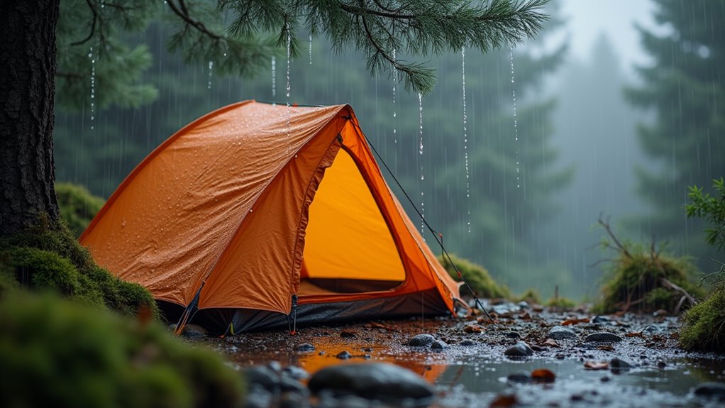 camping in rainy wilderness