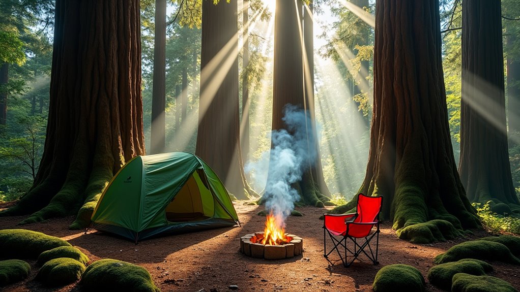 camping in redwood forest