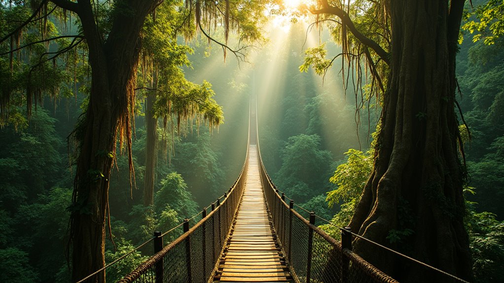 suspension bridges above rainforest